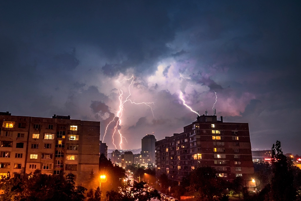 Thunder storm lightning city night